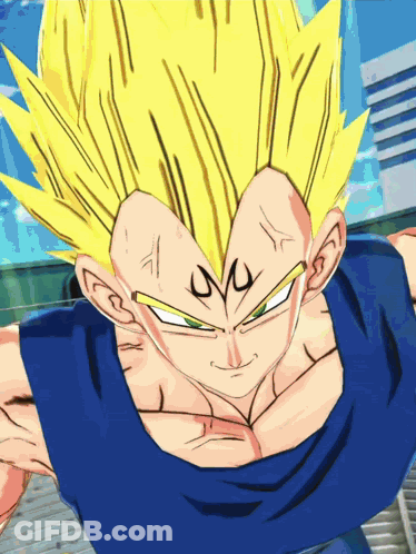 A Close Up Of A Dragon Ball Z Character With A Blue Shirt GIF