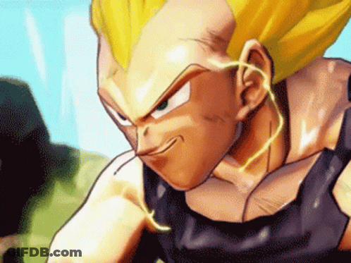 A Close Up Of A Dragon Ball Z Character With A Lightning Bolt Coming Out Of His Ear GIF