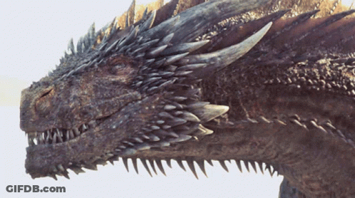 A Close Up Of A Dragon 'S Face With Sharp Teeth GIF