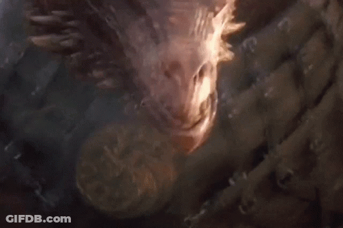 A Close Up Of A Dragon 'S Head With Flames Coming Out Of It In A Dark Room . GIF