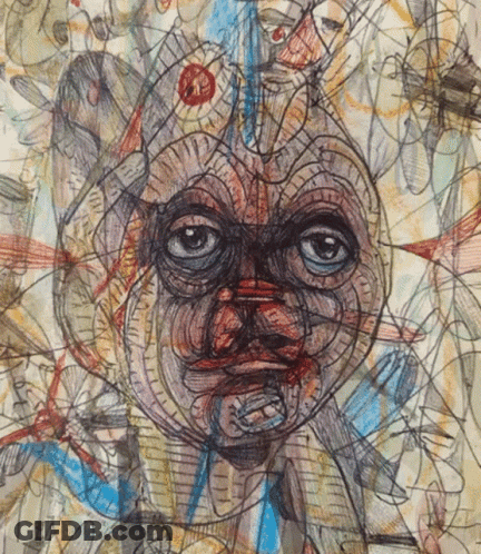 A Close Up Of A Drawing Of A Face With Glasses On It GIF