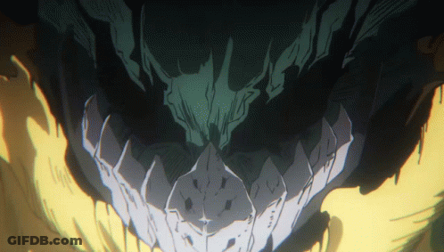 A Close Up Of A Drawing Of A Monster 'S Face With Sharp Teeth GIF