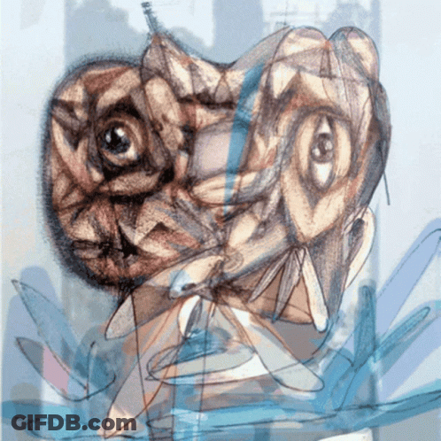 A Close Up Of A Drawing Of A Person 'S Face With A Blue Background GIF