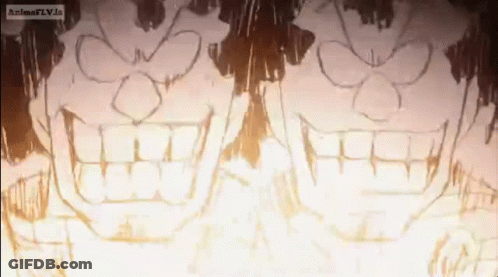 A Close Up Of A Drawing Of A Skull With A Flame Coming Out Of It . GIF