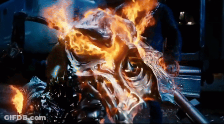A Close Up Of A Ghost Rider Motorcycle On Fire GIF