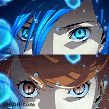 A Close Up Of A Girl 'S Eyes With Blue Hair GIF