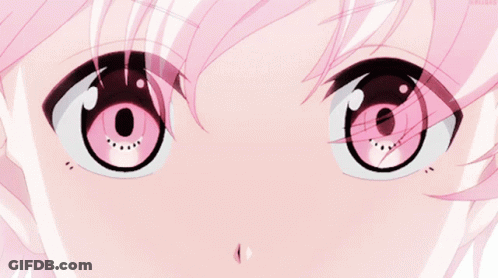 A Close Up Of A Girl 'S Eyes With Pink And Black GIF