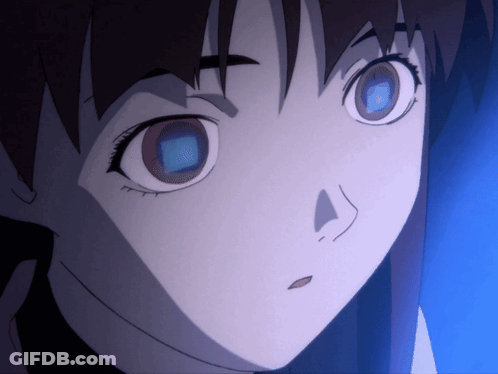 A Close Up Of A Girl 'S Face With A Blue Background GIF