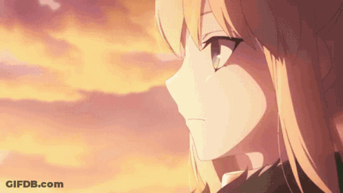 A Close Up Of A Girl 'S Face With A Cloudy Sky In The Background GIF