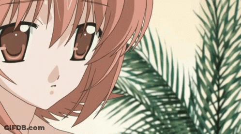 A Close Up Of A Girl 'S Face With A Palm Tree Behind Her GIF