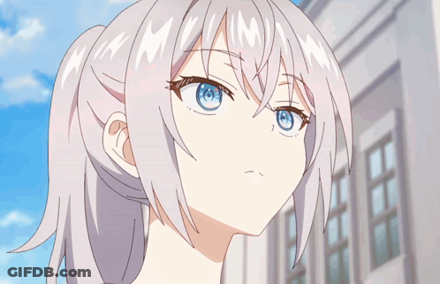 A Close Up Of A Girl 'S Face With A Ponytail And Blue Eyes GIF