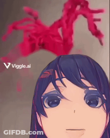 A Close Up Of A Girl 'S Face With A Red Object On Her Head And The Words Viggle.ai Below It GIF