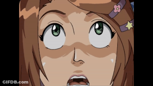 A Close Up Of A Girl 'S Face With A Surprised Look On Her Face GIF