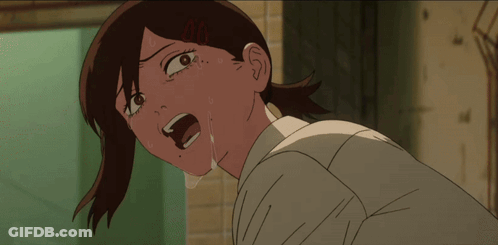 A Close Up Of A Girl 'S Face With A Tear Coming Out Of Her Mouth GIF
