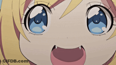 A Close Up Of A Girl 'S Face With Blue Eyes And Teeth GIF