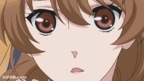 A Close Up Of A Girl 'S Face With Brown Hair GIF