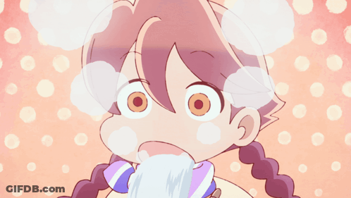 A Close Up Of A Girl 'S Face With Bubbles Coming Out Of Her Mouth GIF