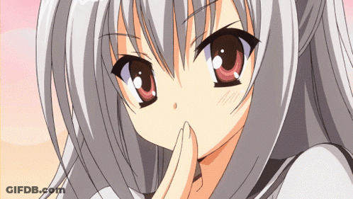 Girl's Face With Gray Hair And Red Eyes GIF