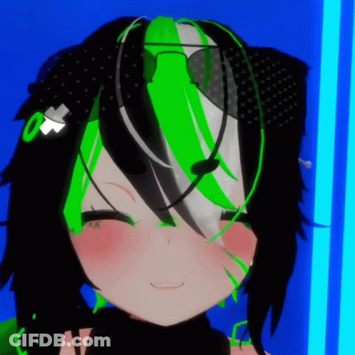 A Close Up Of A Girl 'S Face With Green Hair And A Microphone GIF