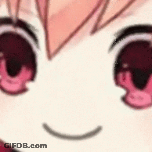 A Close Up Of A Girl 'S Face With Pink Eyes And A Smile . GIF