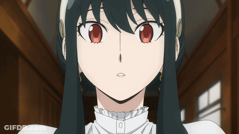 A Close Up Of A Girl 'S Face With Red Eyes And A White Shirt GIF