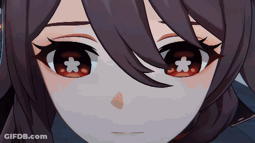 A Close Up Of A Girl 'S Face With Red Eyes And White Stars GIF