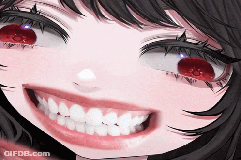 A Close Up Of A Girl 'S Face With Red Eyes GIF