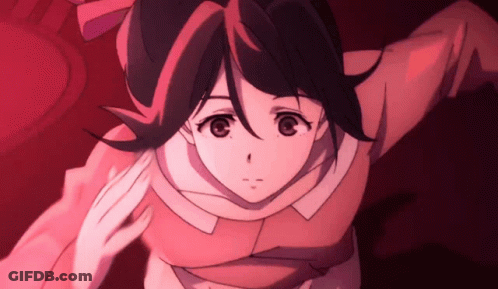 A Close Up Of A Girl 'S Face With Red Eyes GIF