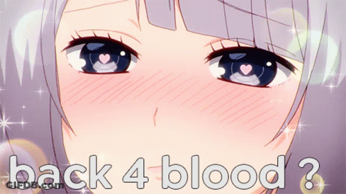 A Close Up Of A Girl 'S Face With The Words Back 4 Blood Below Her GIF