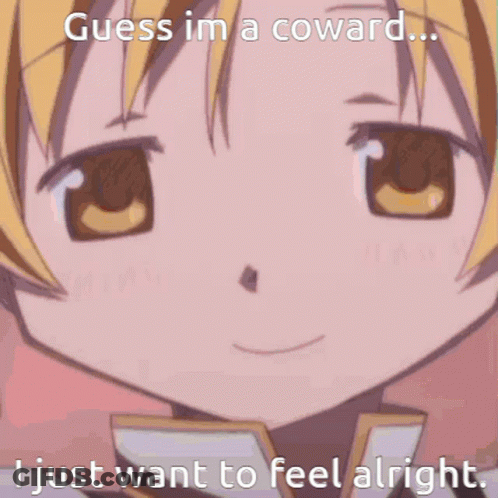 A Close Up Of A Girl 'S Face With The Words Guess Im A Coward I Just Want To Feel Alright GIF