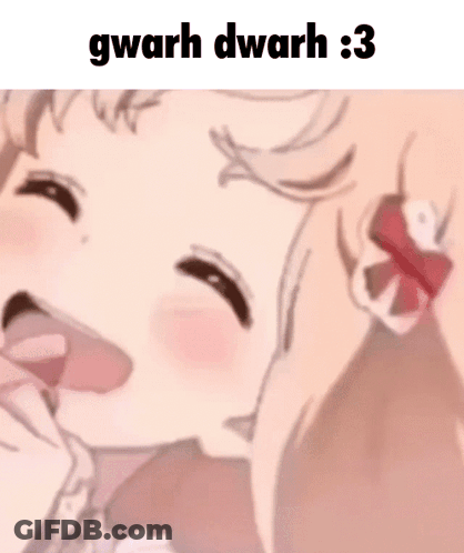 A Close Up Of A Girl 'S Face With The Words Gwarh Dwarf : 3 Written On It GIF