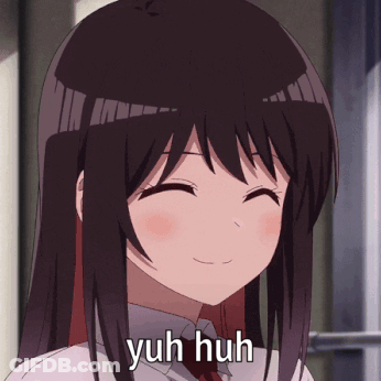 A Close Up Of A Girl 'S Face With The Words Yuh Huh Written Below Her GIF