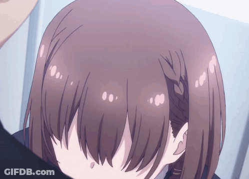 A Close Up Of A Girl 'S Head With A Purple Background GIF