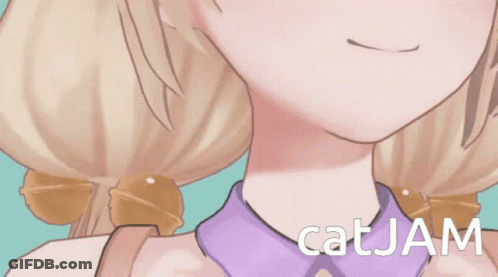A Close Up Of A Girl 'S Neck With Catjam Written On The Bottom Right GIF