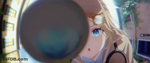 A Close Up Of A Girl With A Magnifying Glass GIF