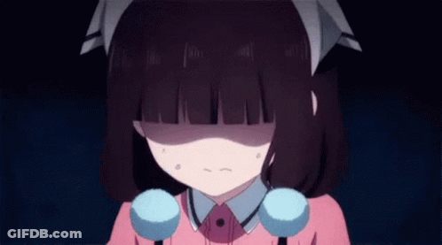 A Close Up Of A Girl With A Purple Haircut And A Pink Shirt . GIF