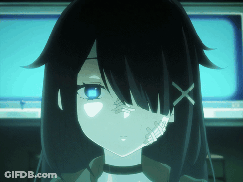A Close Up Of A Girl With Black Hair And A Blue Eye GIF