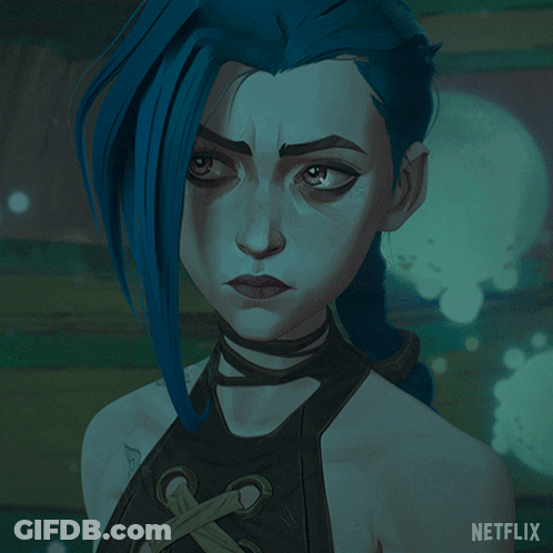 A Close Up Of A Girl With Blue Hair And A Netflix Logo In The Corner GIF