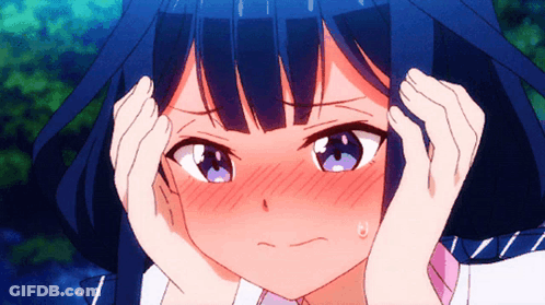 A Close Up Of A Girl With Blue Hair And Purple Eyes GIF