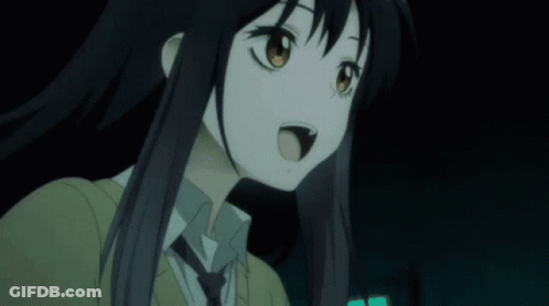 A Close Up Of A Girl With Long Black Hair And A Tie GIF