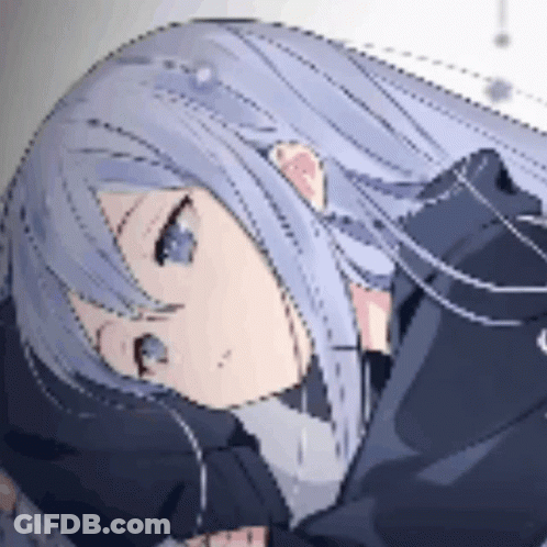 A Close Up Of A Girl With Long Blue Hair And A Black Jacket . GIF