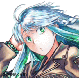 A Close Up Of A Girl With Long Blue Hair And Green Eyes GIF