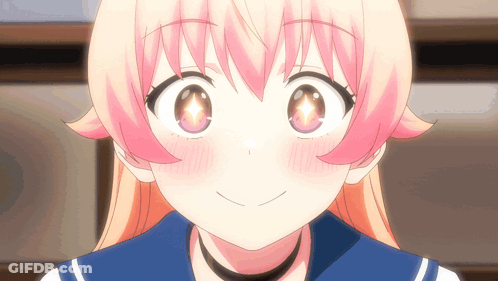 A Close Up Of A Girl With Pink Hair And A Choker GIF