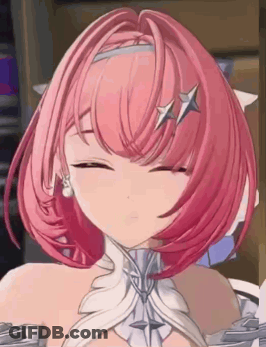 A Close Up Of A Girl With Pink Hair And A White Dress GIF