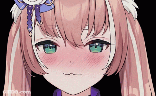 A Close Up Of A Girl With Pink Hair And Green Eyes Making A Funny Face GIF