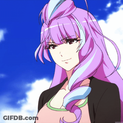 A Close Up Of A Girl With Purple And Blue Hair And A Blue Sky In The Background GIF