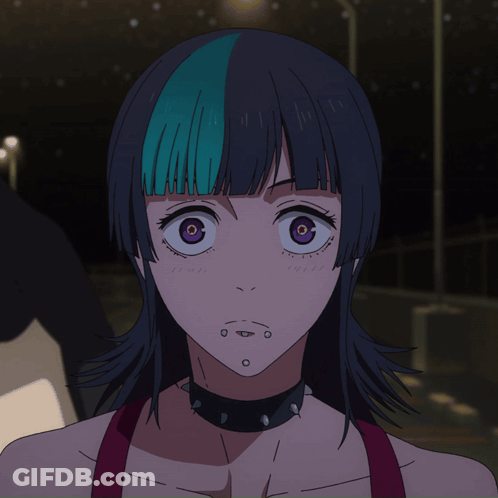 A Close Up Of A Girl With Purple Eyes GIF