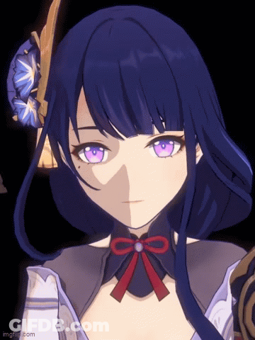 A Close Up Of A Girl With Purple Eyes And A Bow GIF