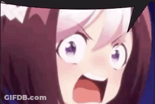 A Close Up Of A Girl With Purple Eyes Making A Funny Face With Her Mouth Open . GIF