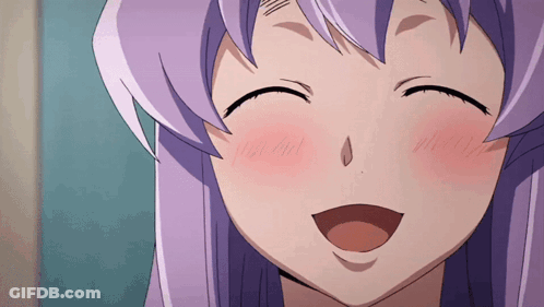 A Close Up Of A Girl With Purple Hair Smiling With Her Eyes Closed GIF